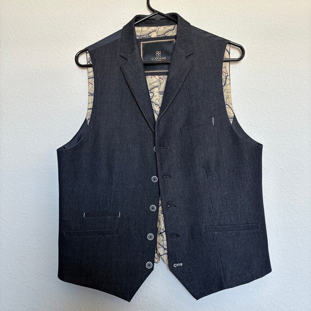 Cavan Suit Vest Waistcoat UK 40 EU 50 Navy  Map Lining OldMoney Western